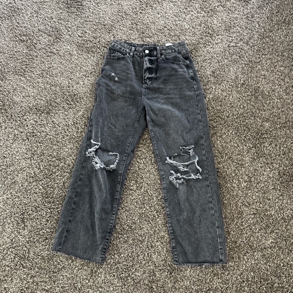 PacSun Gray Distressed Straight Leg Jeans